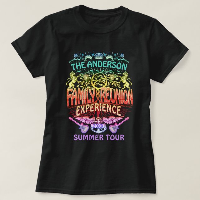 Family Reunion Band Retro 70s Concert Logo Neon T-Shirt (Design Front)