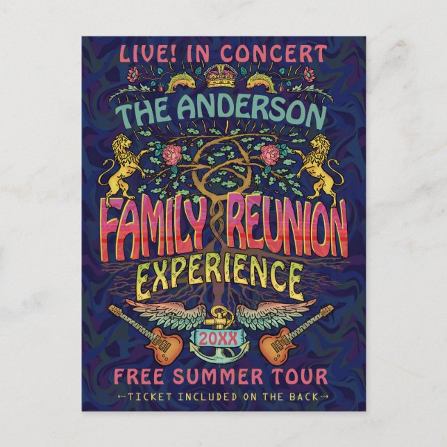 Family Reunion Band Retro 70s Concert Ticket Theme Postcard (Front)