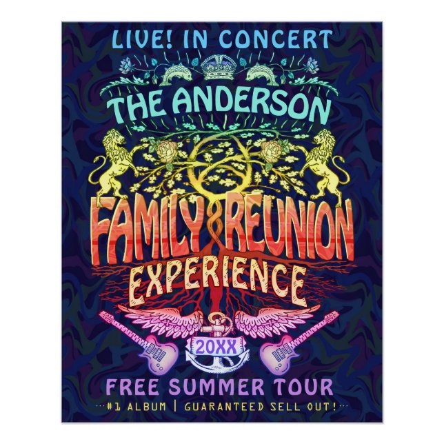 Family Reunion Band Retro 70s Concert Welcome Neon Poster (Front)