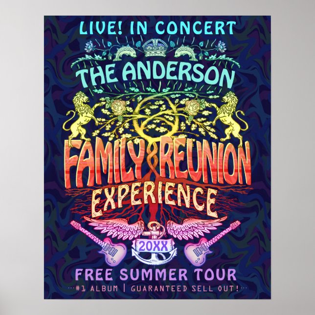 Family Reunion Band Retro 70s Concert Welcome Neon Poster (Front)