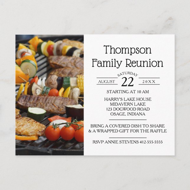 Family Reunion BBQ Grill Invitation Postcard (Front)