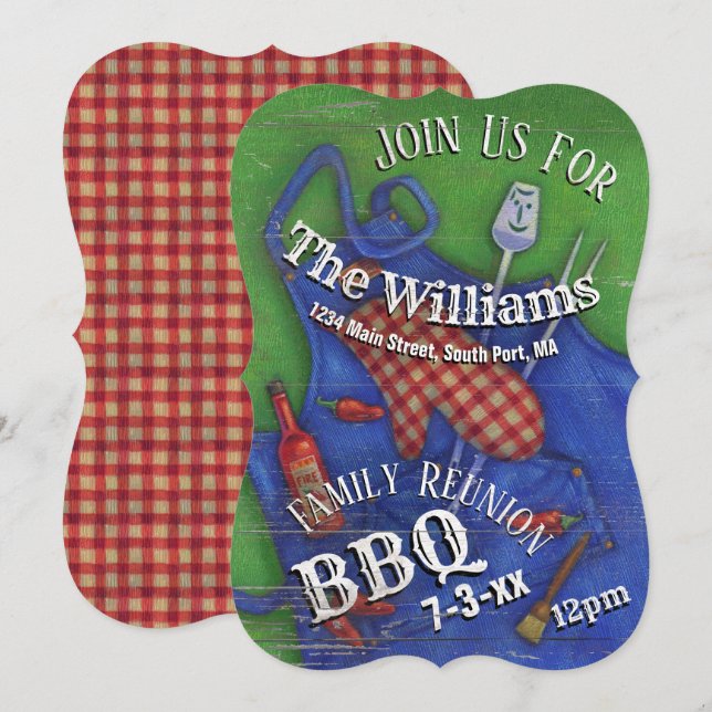 Family Reunion BBQ Red Gingham Invitation (Front/Back)