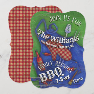 Family Reunion BBQ Red Gingham Invitation