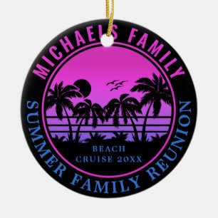 Family Reunion Beach Cruise Sunset Vacation 60s Ceramic Tree Decoration