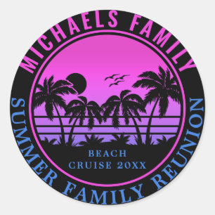 Family Reunion Beach Cruise Sunset Vacation 60s Classic Round Sticker