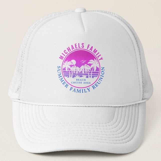 Family Reunion Beach Cruise Sunset Vacation 60s Trucker Hat (Front)