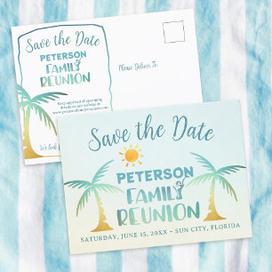 Family Reunion Beach Palm Tree Save The Date Announcement Postcard