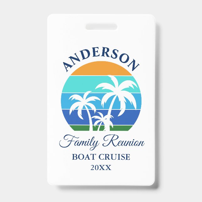 Family Reunion Beach Palm Trees Cruise ID Badge (Front)