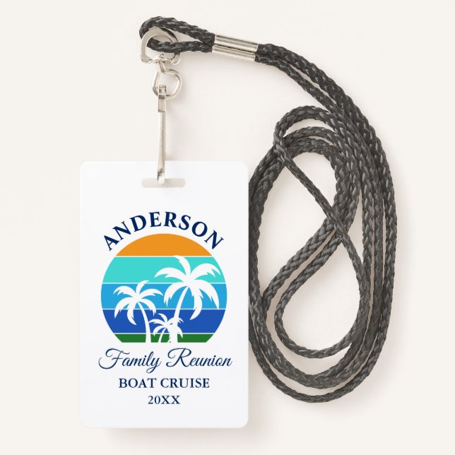Family Reunion Beach Palm Trees Cruise ID Badge (Front with Lanyard)