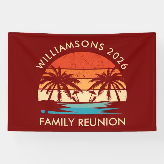 Family Reunion Beach Party Retro sunset Banner (Horizontal)