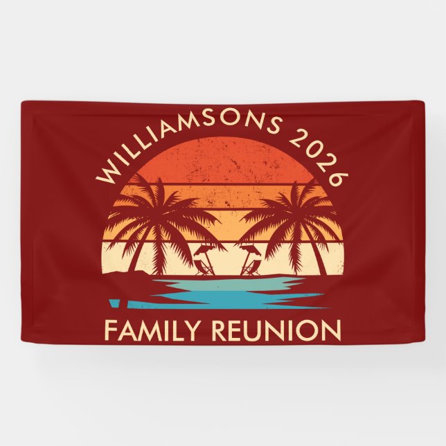 Family Reunion Beach Party Retro sunset Banner (Horizontal)