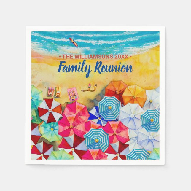 Family Reunion Beach Umbrellas on the Sand Napkin (Front)