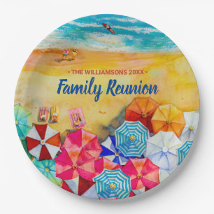 Family Reunion Beach Umbrellas on the Sand Paper Plate