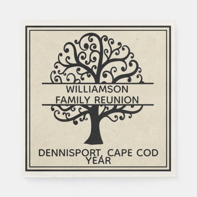Family Reunion Black Family Tree Modern Drawing Napkin (Front)