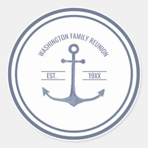 Family Reunion Blue Anchor Party Classic Round Sticker