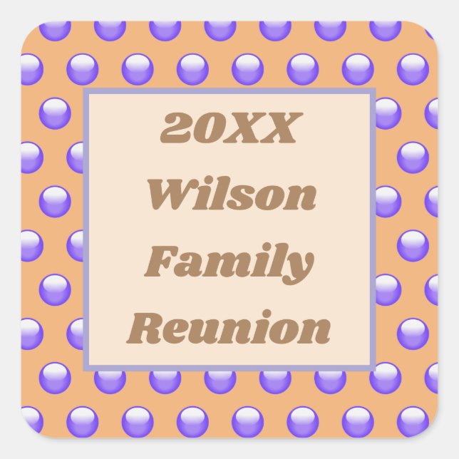 Family Reunion Blue and Peach Polka Dot Pattern Square Sticker (Front)