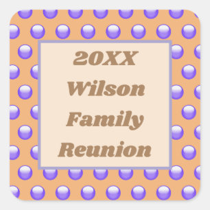 Family Reunion Blue and Peach Polka Dot Pattern Square Sticker