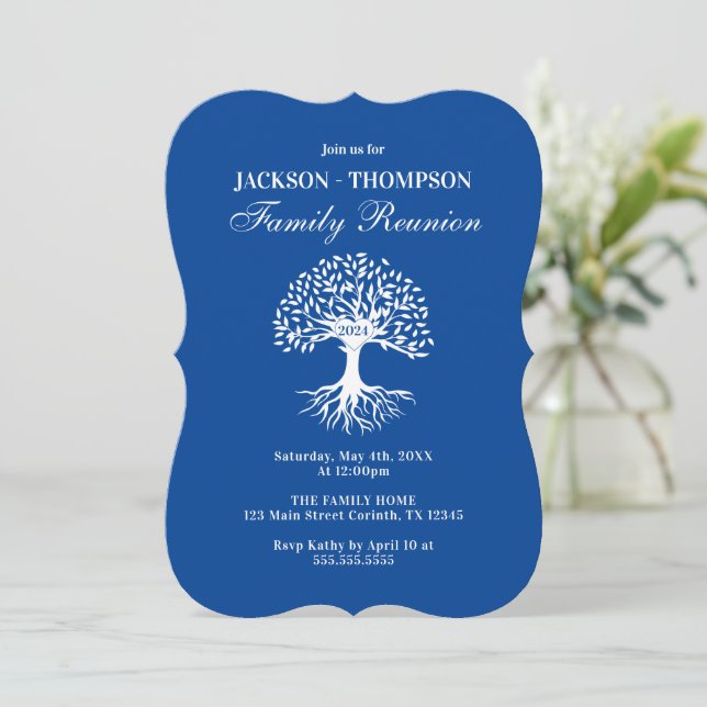 Family Reunion blue and white Invitation (Standing Front)