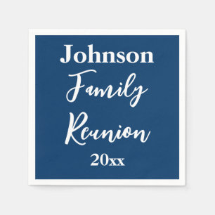 Family Reunion Blue and White Name Year Template Napkin