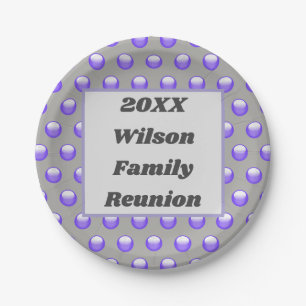 Family Reunion Blue Grey Modern Polka Dot Paper Plate