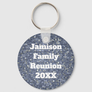 Family Reunion Blue Grey Mosaic Keepsake Key Ring