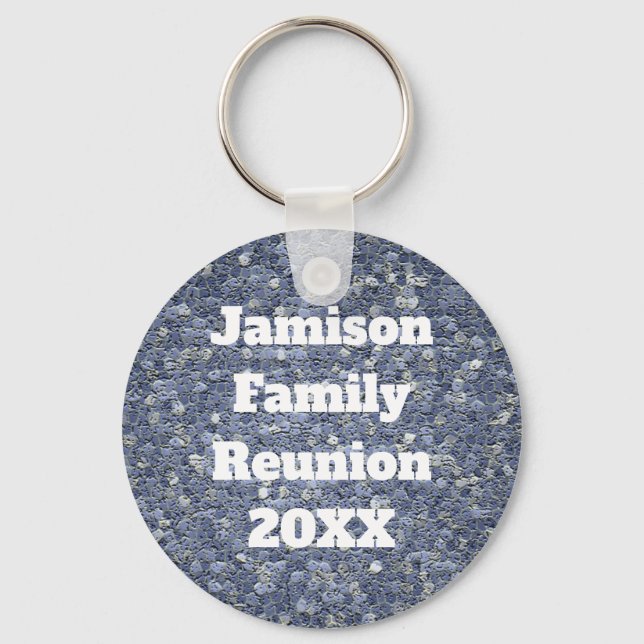 Family Reunion Blue Grey Mosaic Keepsake Key Ring (Front)
