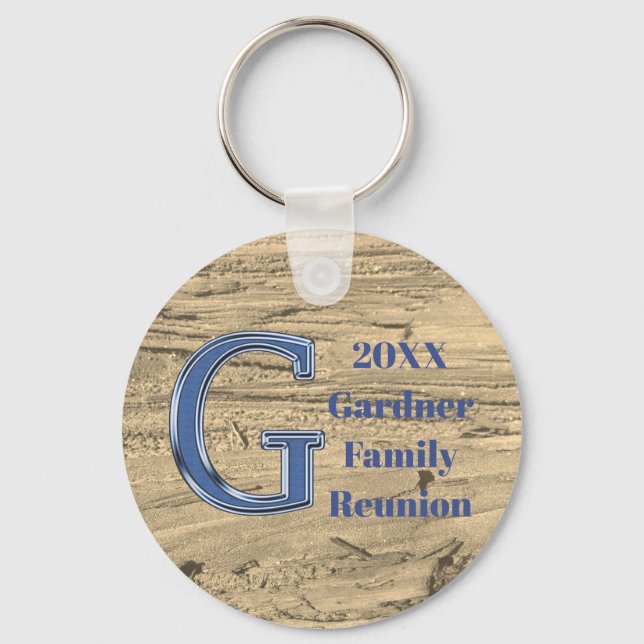 Family Reunion Blue Letter G Monogram Keepsake Key Ring (Front)