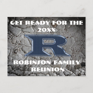 Family Reunion Blue Letter R Monogram Announcement Postcard