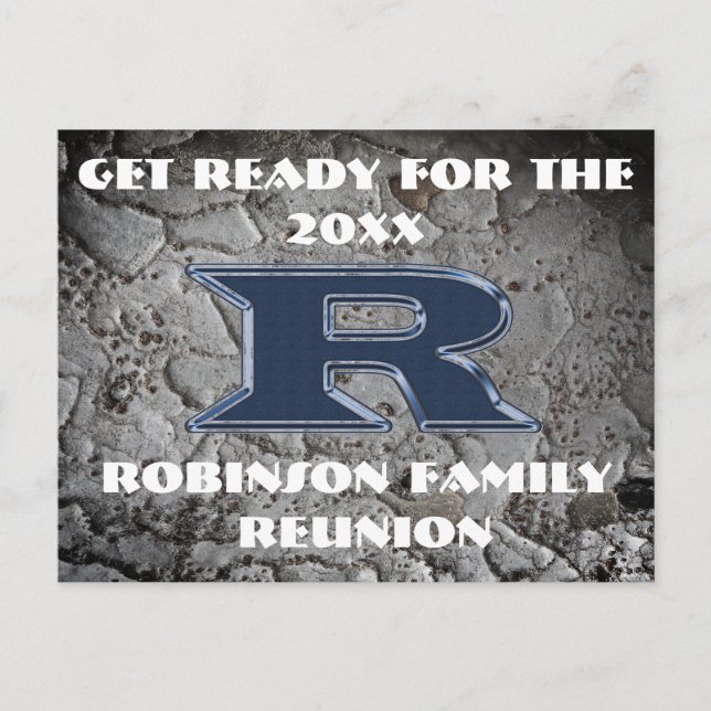 Family Reunion Blue Letter R Monogram Announcement Postcard (Front)