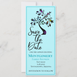 Family Reunion Blue Modern Floral Tree Save The Date