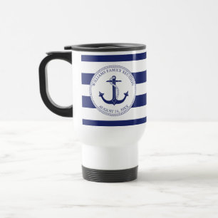 Family Reunion Blue Nautical Anchor Monogram Name Travel Mug