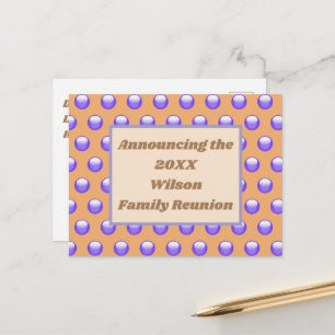 Family Reunion Blue Polka Dot Pattern Announcement Postcard