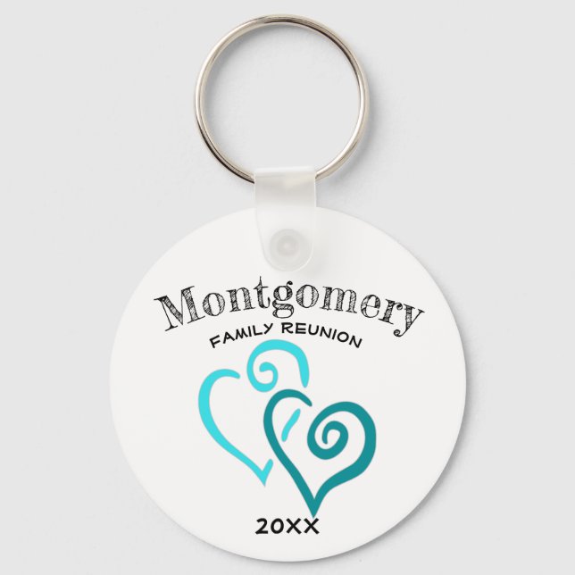 Family Reunion Blue Turquoise Heart Double Sided Key Ring (Front)