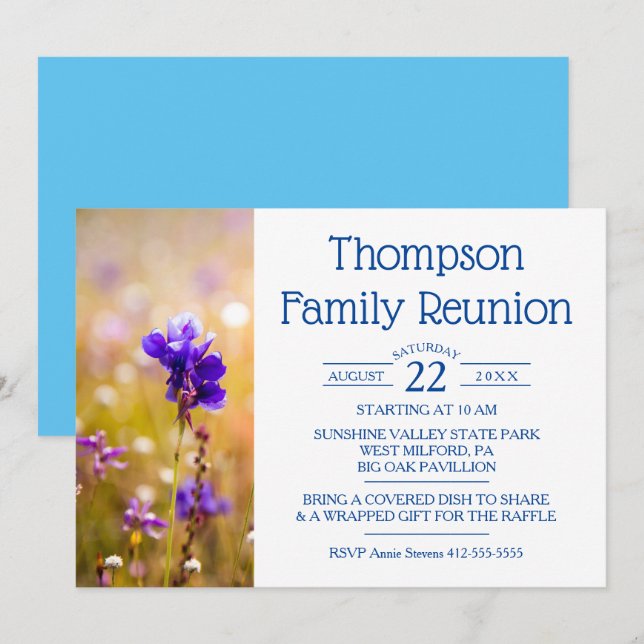 Family Reunion Blue Wildflowers Invitation (Front/Back)