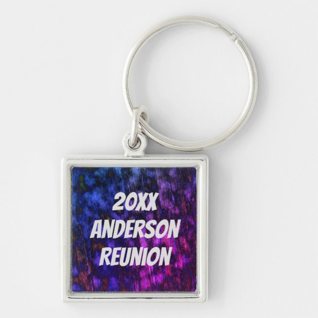 Family Reunion Bright Neon Blue Purple Keepsake Key Ring (Front)