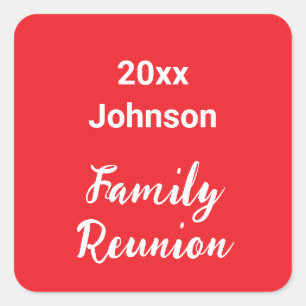 Family Reunion Bright Red and White Year Name Square Sticker