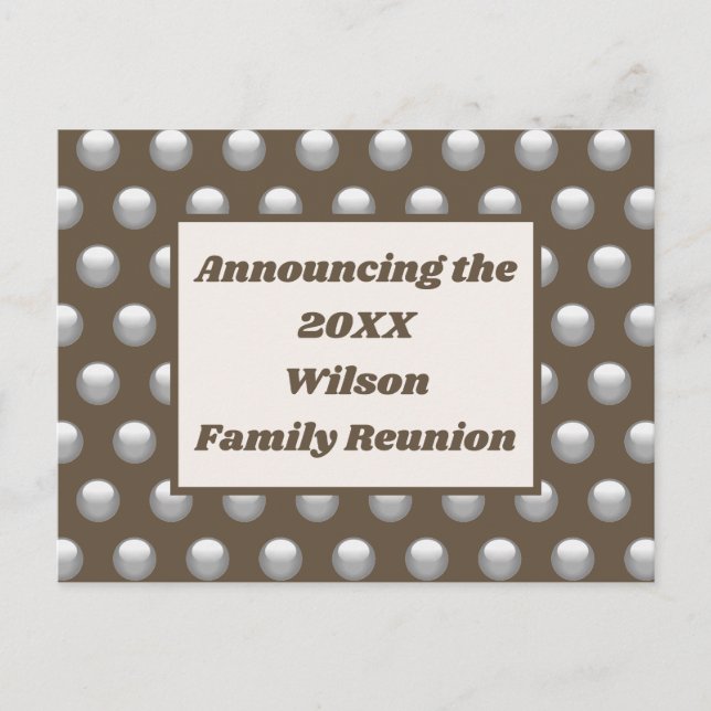 Family Reunion Brown Silver Polka Dot Announcement Postcard (Front)