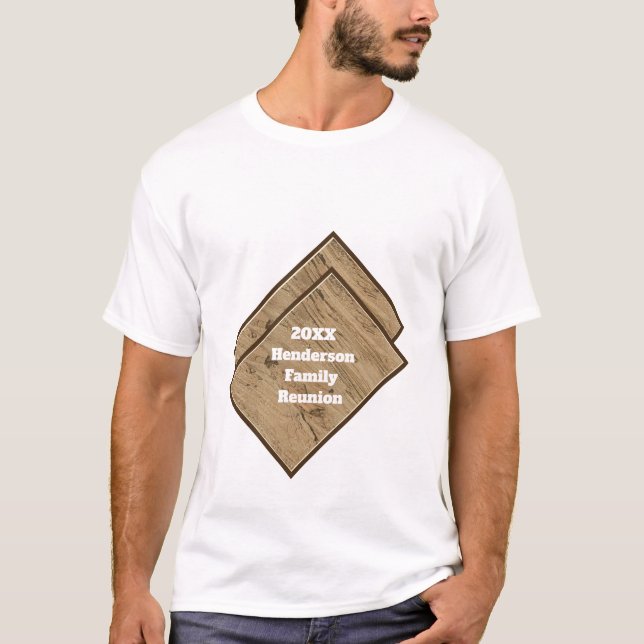 Family Reunion Brown Woodgrain Outdoor Event T-Shirt (Front)