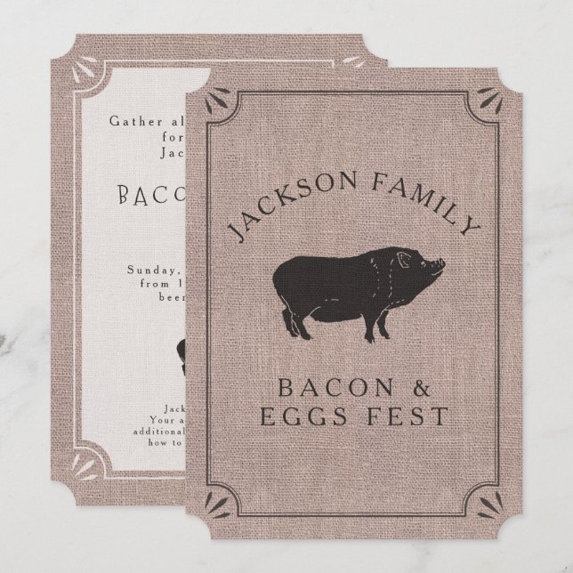 Family Reunion Brunch Rustic Farm Vintage Pig Invitation (Front/Back)