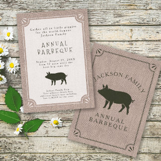 Family Reunion Brunch Rustic Farm Vintage Pig Invitation