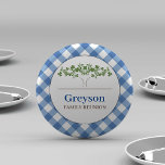 Family Reunion Buttons Blue Gingham Theme<br><div class="desc">Elevate your family reunion with these bespoke buttons, showcasing a charming blue gingham motif alongside a symbolic tree design. Tailor them to your gathering by adding your family name and specific event details, making each button a personalised piece of memorabilia. Ideal as keepsakes or event swag, these buttons are the...</div>