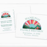 Family Reunion Camp Save The Date Postcard<br><div class="desc">With a colourful mountain landscape design this save the date is perfect for your next family reunion. The details can be customised using the personalisation feature.</div>