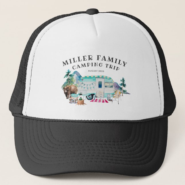 Family Reunion Camping Road Trip Personalised Trucker Hat (Front)
