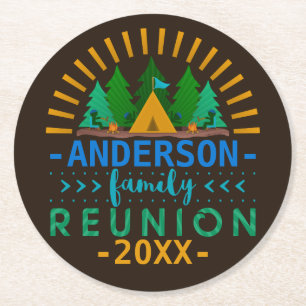 Family Reunion Camping Trip Party   Custom Name Round Paper Coaster