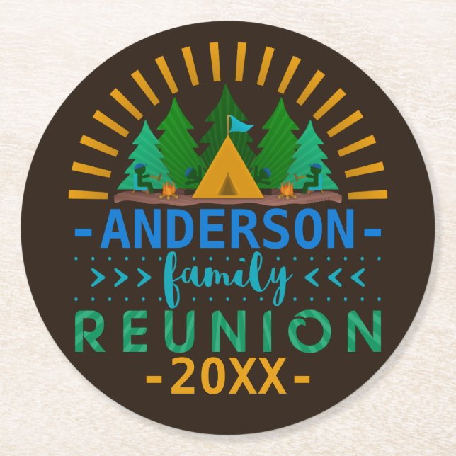 Family Reunion Camping Trip Party | Custom Name Round Paper Coaster (Front)
