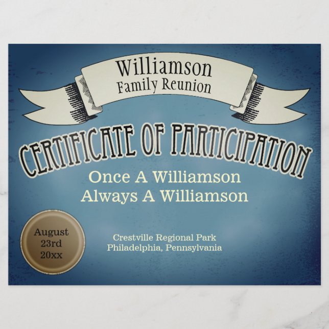 Family Reunion Certificate of Participation  Blue (Front)