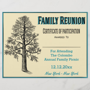 Family Reunion Certificate - Tall Family Tree