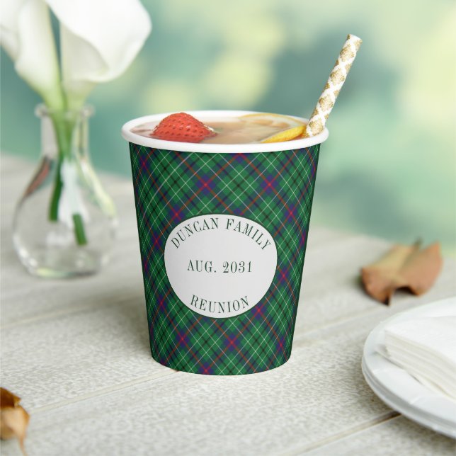 Family Reunion Clan Duncan Tartan Plaid Custom Paper Cups (Insitu)
