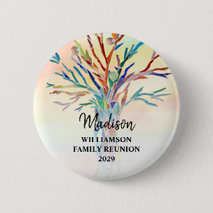 Family Reunion Colourful Family Tree Custom Name  6 Cm Round Badge