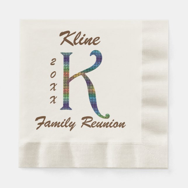 Family Reunion Colourful Letter K Monogram Initial Napkin (Front)